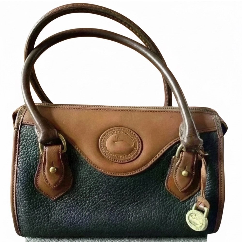 Dooney & Bourke Vintage Black Pebbled Leather Bag With Brown Trim